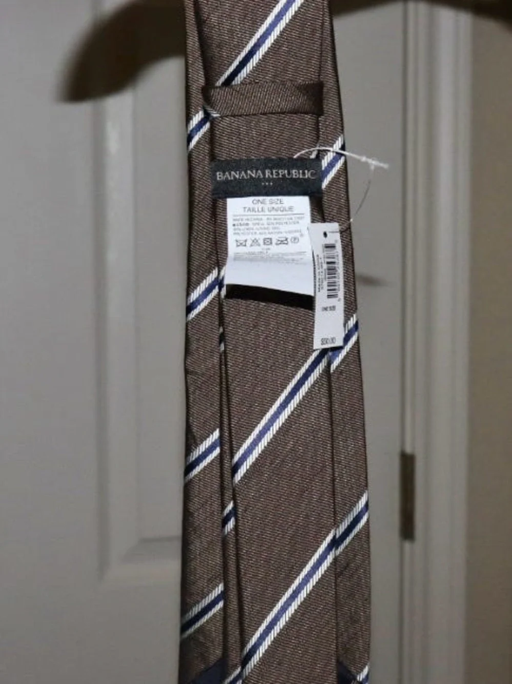 Classic Brown Stripe Men's Tie - Blue & White Accent